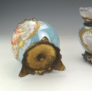 Antique French Champleve Enamel & Porcelain Cherub Panelled Vases 10
