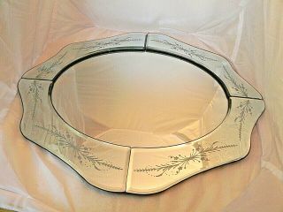 Classic Vintage Shabby Chic Etched Beveled Mirror Dresser Tray - Stunning