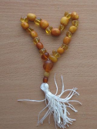 Antique 20.  7 Butterscotch Egg Yolk Amber Beads Necklace Vintage Rosary
