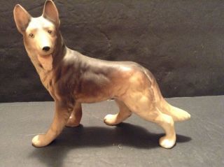 Vintage Porcelain German Shepard Dog Animal Figurine Statue Brown Dog