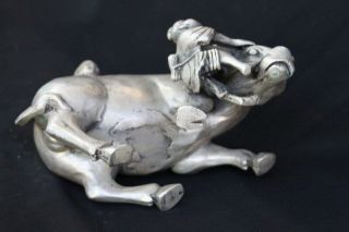 Tibet Old Collectable Exorcism Art Miao Silver Carve Children Ride Cattle Statue 6