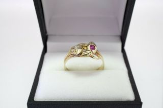 Vintage Victorian Promise Ring 14 K Snake Ring With A Diamond And Ruby 9 1/2