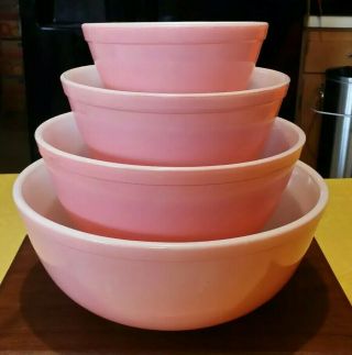 Vintage Pyrex Pink Mixing Bowls Complete Set 401 402 403 404 Euc