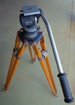 Vintage Wooden Tripod With Fluid Action Miller Head
