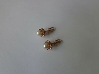 Vintage Soviet Solid Rose Gold Earrings 14k 583 Star Pearl 4.  05 Gr Russian Ussr