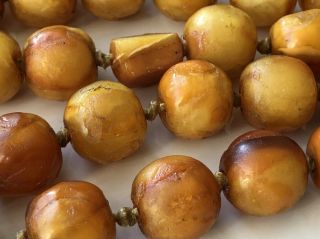 VERY RARE VERY OLD ANTIQUE BUTTERSCOTCH AMBER ROUND BEAD NECKLACE 122g 12