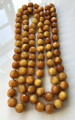 Very Rare Very Old Antique Butterscotch Amber Round Bead Necklace 122g