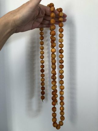 VERY RARE VERY OLD ANTIQUE BUTTERSCOTCH AMBER ROUND BEAD NECKLACE 122g 2