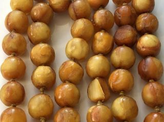 VERY RARE VERY OLD ANTIQUE BUTTERSCOTCH AMBER ROUND BEAD NECKLACE 122g 5