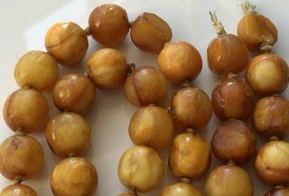 VERY RARE VERY OLD ANTIQUE BUTTERSCOTCH AMBER ROUND BEAD NECKLACE 122g 6