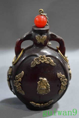 Old Chinese Miao Silver Armor Amber Carve Ancient Lizard Herbs Pot Snuff Bottle