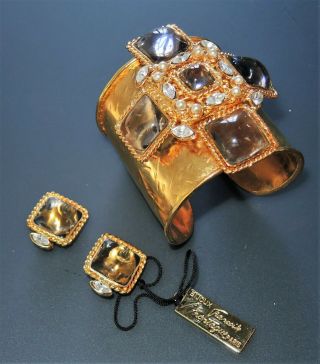Wide Francoise Montague Paris Gripoix «maltese Cross» Cuff Bracelet,  Earrings