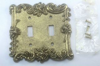 Vintage 1967 Brass Double Toggle Switch Plate.  American Tack & Hardware Co.