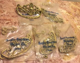 5 Anglo American Brass Co Dresser Drawer Pulls 4” Nos