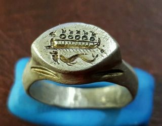 Ancient Silver Roman Ring Very Rare (galley)