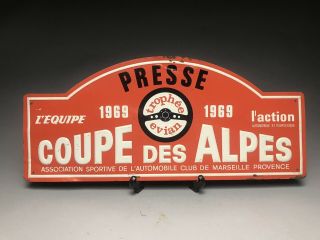 Vintage French Coupe Des Alpes Car Race Sign Great Graphics Embossed 1969