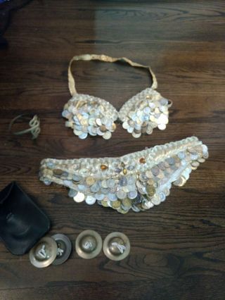 Vintage Belly Dancing Costume 1970s Complete With Bag And Accessories