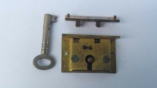 Small Solid Brass Box Lock - For Antique Boxes,  Furniture,  Writing Slope Etc.