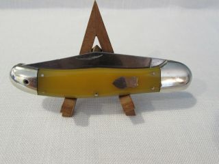 Vintage German Eye 1 Blade Large Folding Hunter Knife Yellow Composite Handle