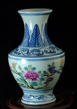 Chinese Old Hand - Made Famille - Rose Porcelain Hand Painted Peony & Bird Vase B02