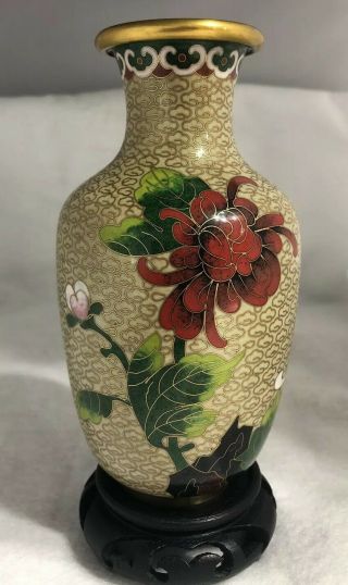 Antique Chinese Yellow Gold Multi Red Green White Floral Cloisonne Enamel Vase