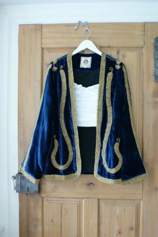 Chasing Unicorns Jacket Gold Feathers Embroidered Blue Silk Velvet