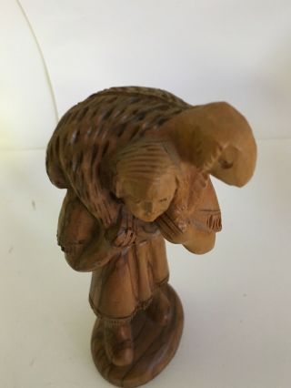 Vintage Hand Carved Wood German Black Forest Boy Man Figurine Shepherd Sheep 7”