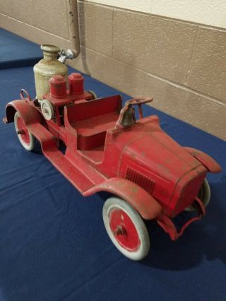 Antique Buddy - L Pressed Steel Toy Fire Truck W Hand Pump 1920s