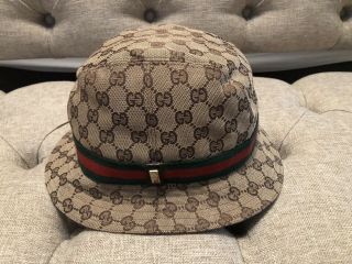 Vintage Gucci Monogram Gg Bucket Hat Sz M Pre - Owned/ Never Worn