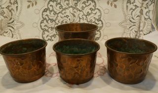 Set of 4 Matching Vintage French? Copper Planters Plant Pots 2