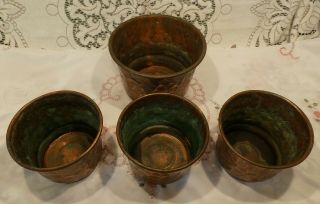 Set of 4 Matching Vintage French? Copper Planters Plant Pots 4