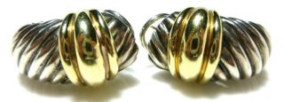 David Yurman Sterling Silver 14k Gold Cable Thoroughbred Shrimp Large Earrings