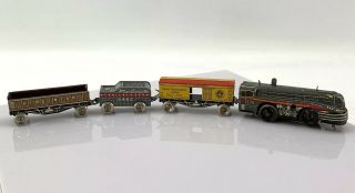 Marx Tin Litho Toy Train Vintage Collectable Antique Engine 376 & 3 Cars 4 "