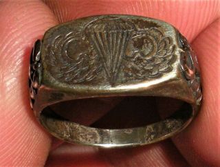 Vintage C.  1940 World War 2 Sterling Silver Paratrooper Ring Great Detail Vafo