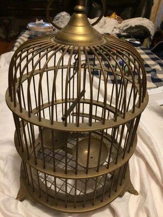 Antique Vintage Solid Brass Bird Cage Stand Standing Hang Hanging