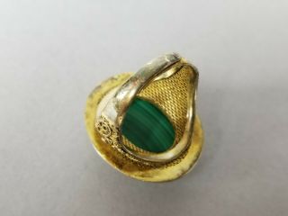 Old Antique Chinese Export Gold Gilt Silver Malachite Adjustable Filigree Ring 5