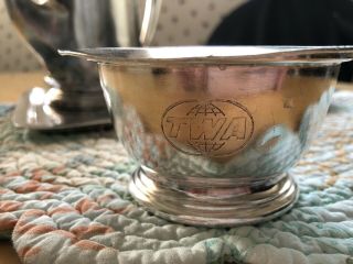 TWA vintage International Silver coffee/tea pot,  sugar bowl and tray. 2