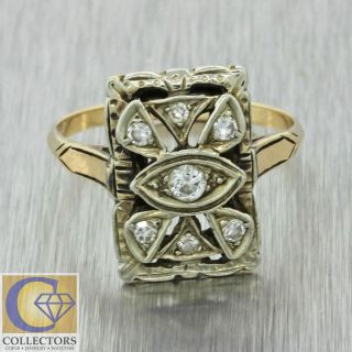 1930s Antique Art Deco 14k Solid White Yellow Gold.  25ctw Diamond Ring