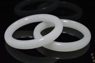 61mm Bangle Natural Chinese White Jade Hand - Carved Bracelet 1pc