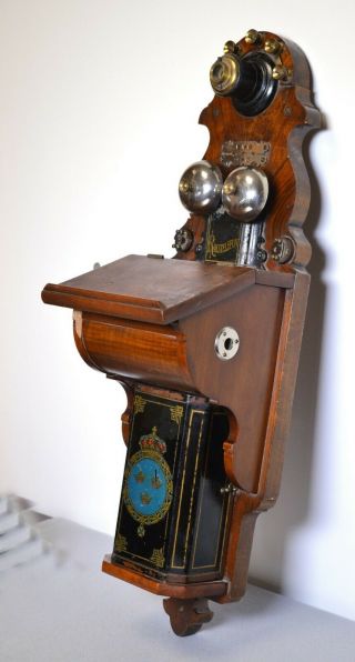 Rare Early Antique Rikstelefon - L.  M.  Ericsson Wooden Wall Telephone 1892