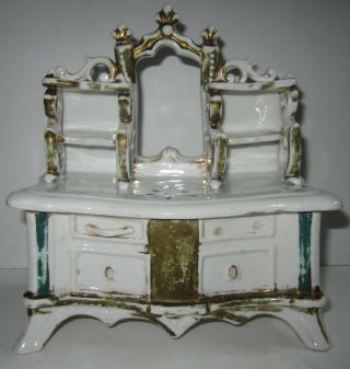 Antique German Porcelain Fairing Trinket Jewelry Box Victorian Dresser Sideboard
