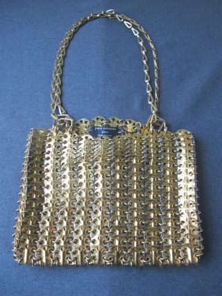 Vintage 60s Paco Rabanne Paris Made In France Tag Golden Metal Discs Iconic Bag