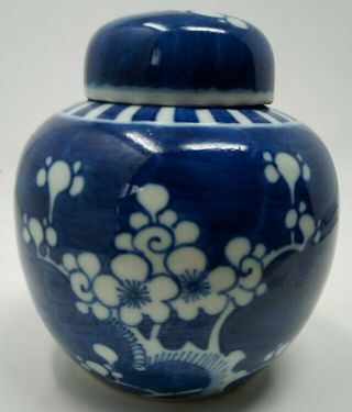 Antique Chinese Porcelain Prunus Blossom Ginger Jar & Cover 12cm 4½ "
