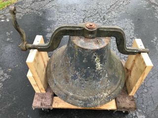 Huge Vintage Antique Cast Iron School Farm Church Bell 24 Yoke Crank Clapper
