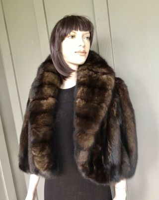 Woman’s Vintage Sable Fur Coat Jacket Bolero Size L No Mink