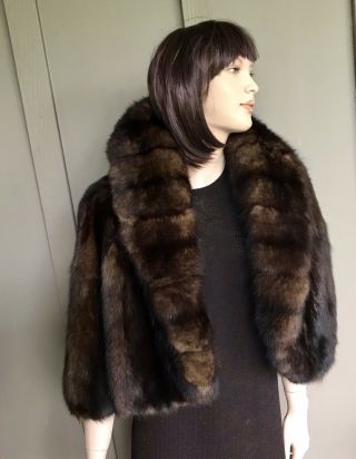 Woman’s Vintage Sable Fur Coat Jacket Bolero Size L No Mink 2