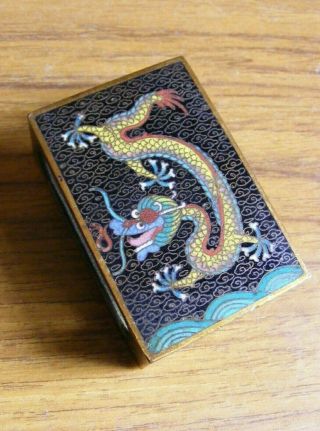 Antique Cloisonne Match Box Holder With Chinese /japanese Dragons Vgc