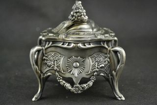 Exquisite Chinese Tibetan Silver Handwork Carved Flower Jewelry Box