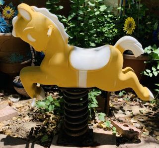 Vintage Cast Aluminum Horse Pony Playground Park Ride - On With Spring