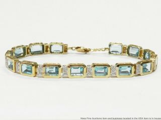 17.  40ctw Emerald Cut Blue Topaz Diamond Solid Gold Bracelet Vintage Tennis Line 2